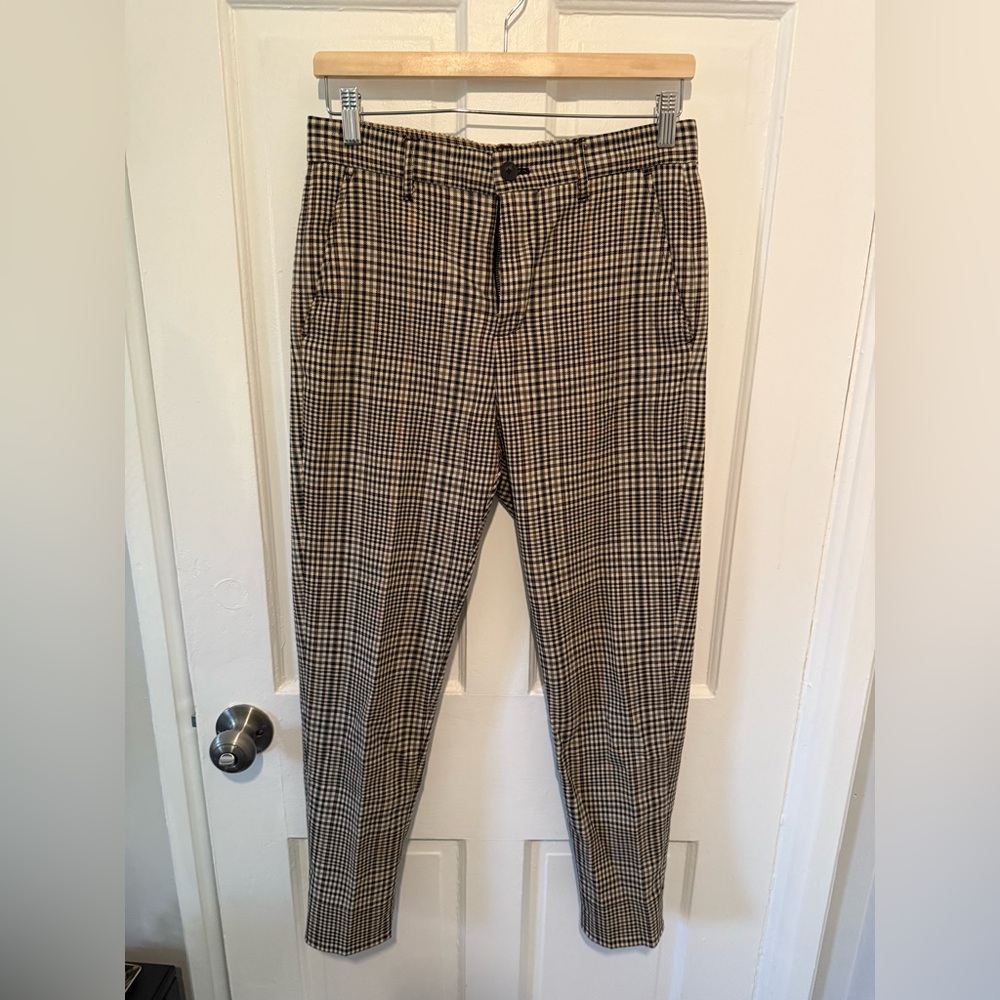 Zara Men's Black and Tan Checkered Dress Pants